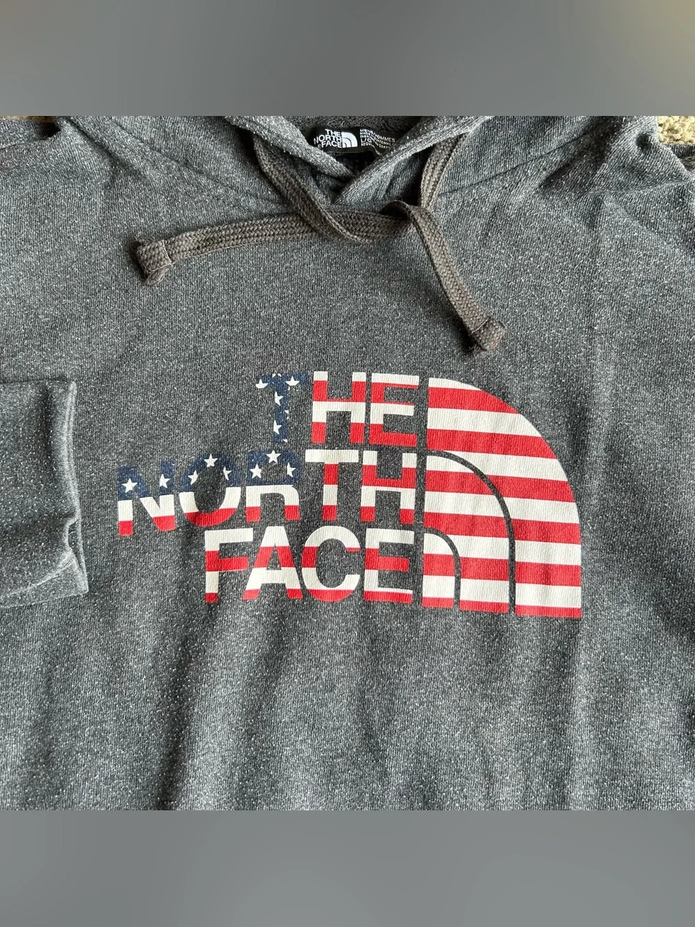 The North Face Hoodie Men Large Charcoal US Flag Freedom Patriotic Fleece Jacket